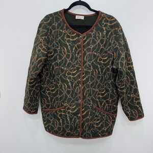 Jones New York Equestrian Horse Riding Quilted Jacket Coat Brown Green Western